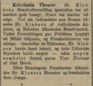 Dagbladet Theater anmeldese tirsdag 5. juni 1884